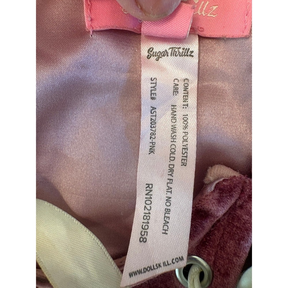 Sugar Trill Burgundy Velvet Corset Bustier Crop Top Ivory Ribbon LaceUp S - Picture 11 of 12